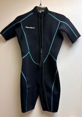SeaSkin Shorty Wetsuit Black Blue Front Zip Short Sleeve No Size Tag
